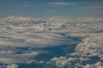 mountain ridges in clouds