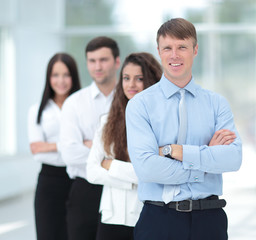 concept of team work.the leader of the business team and colleag