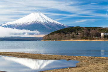 Mt.Fuji and Lake Yamanakako.The shooting location is Lake Yamanakako, Yamanashi prefecture Japan.