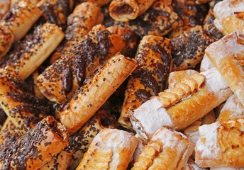 cookies and sugary pastries in the bakery for sale