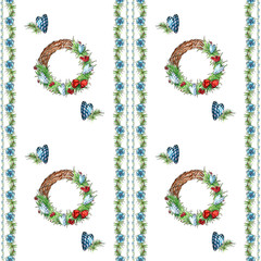  Christmas wreath seamless pattern