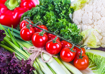 Vegetables on wood. Bio Healthy food, herbs and spices.