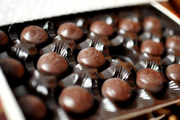 Close up shot of cherry chocolates box