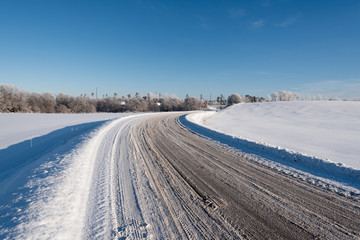 Fototapeta na wymiar Road in winter time, Latvia.