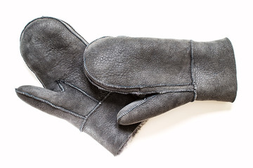 Grey  gloves with natural fur