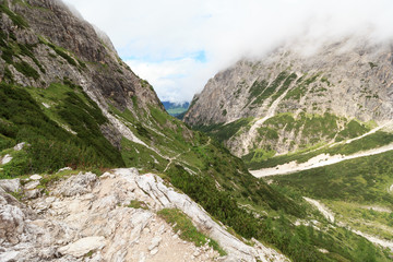 Valley Fischleintal and mountains in Sexten Dolomites, South Tyrol, Italy