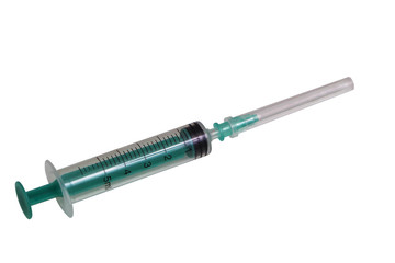 Fototapeta premium Medical syringe isolated on a completely white background.