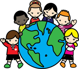 様々な人種の子供たちと地球