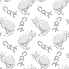 Cute flat cats vector seamless pattern with animals and inscription.