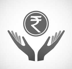 Isolated hands offering  a rupee coin icon