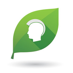 Isolated green leaf with  a male punk head silhouette