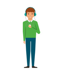 young man with headset character vector illustration design