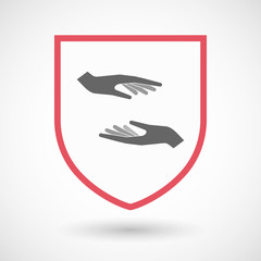 Isolated shield with  two hands giving and receiving  or protect