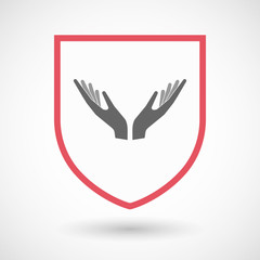 Isolated shield with  two hands offering