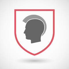 Isolated shield with  a male punk head silhouette