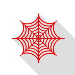 Spider on web illustration. Red icon with flat style shadow path