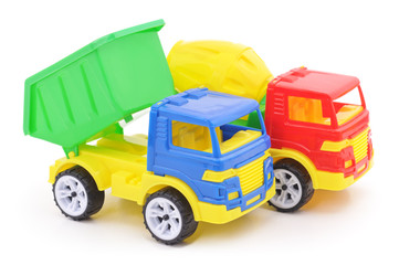 Plastic toy cars.