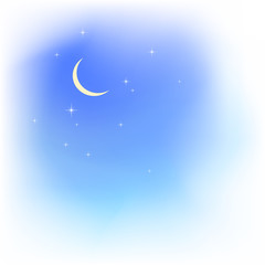 Obraz na płótnie Canvas Blue sky in clouds with moon and stars. Fair weather.