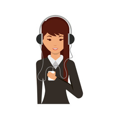 young woman with headset character vector illustration design