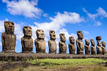 Papier Peint photo Monument historique Moais of Ahu Tongariki, Easter island (Chile)