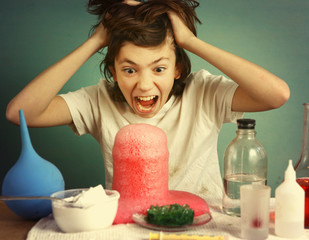 boy make chemical experiments with reagent