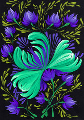 isolated decorative bright painted flowers gouache paints