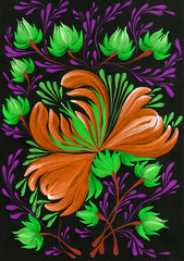 isolated decorative bright painted flowers gouache paints