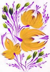 isolated decorative bright painted flowers gouache paints