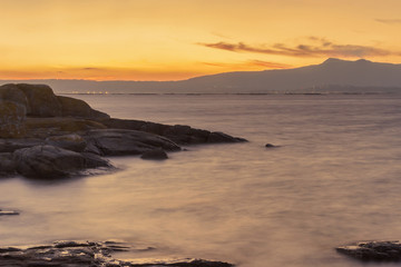 Naklejka premium Golden dusk in Arousa estuary