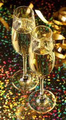 Conceptual Golden Brown Wine on Elegant Glass with Spiral Thin Wrapping Foils or Laces Decoration, on Abstract Brown Background.