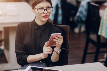 beautiful brunette with glasses