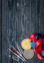 Concept of doping in sport - deprivation medals top view