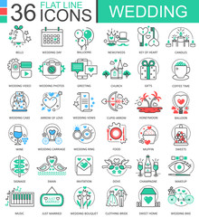 Vector Wedding flat line outline icons for apps and web design. Wedding icon.