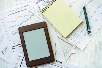 Workplace in office, notebook with space for text