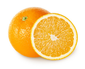 Orange fruit with slice isolated on white, clipping path
