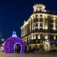 Christmas decorations on Krakowskie Przedmiescie street. Warsaw, Poland - 131128191