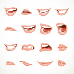 Naklejka premium Female's mouth to express different emotional states objects iso