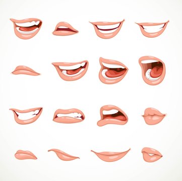Female's mouth to express different emotional states objects iso