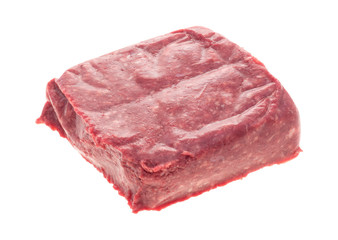 Lean ground packaged beef isolated on a white background.
