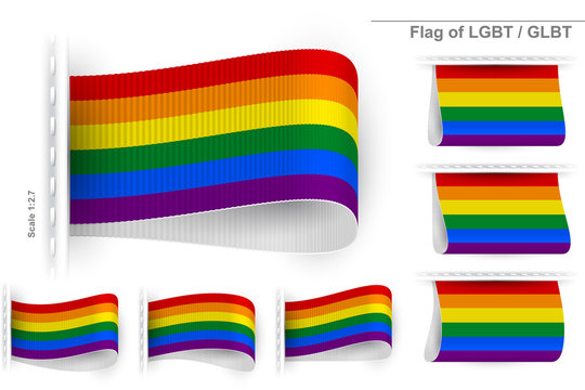 Flag of LGBT community and Gay Pride; Sewn clothing label tag; Rainbow flag of Lesbian, Gay, Bisexual, and Transgender; Vector icon set Eps10