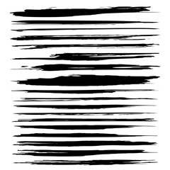 Abstract black long textured strokes paint set isolated on a white background