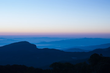 Fototapeta na wymiar Landscape of sunrise and mountain at Doi Inthanon national park ,Chiangmai -Thailand