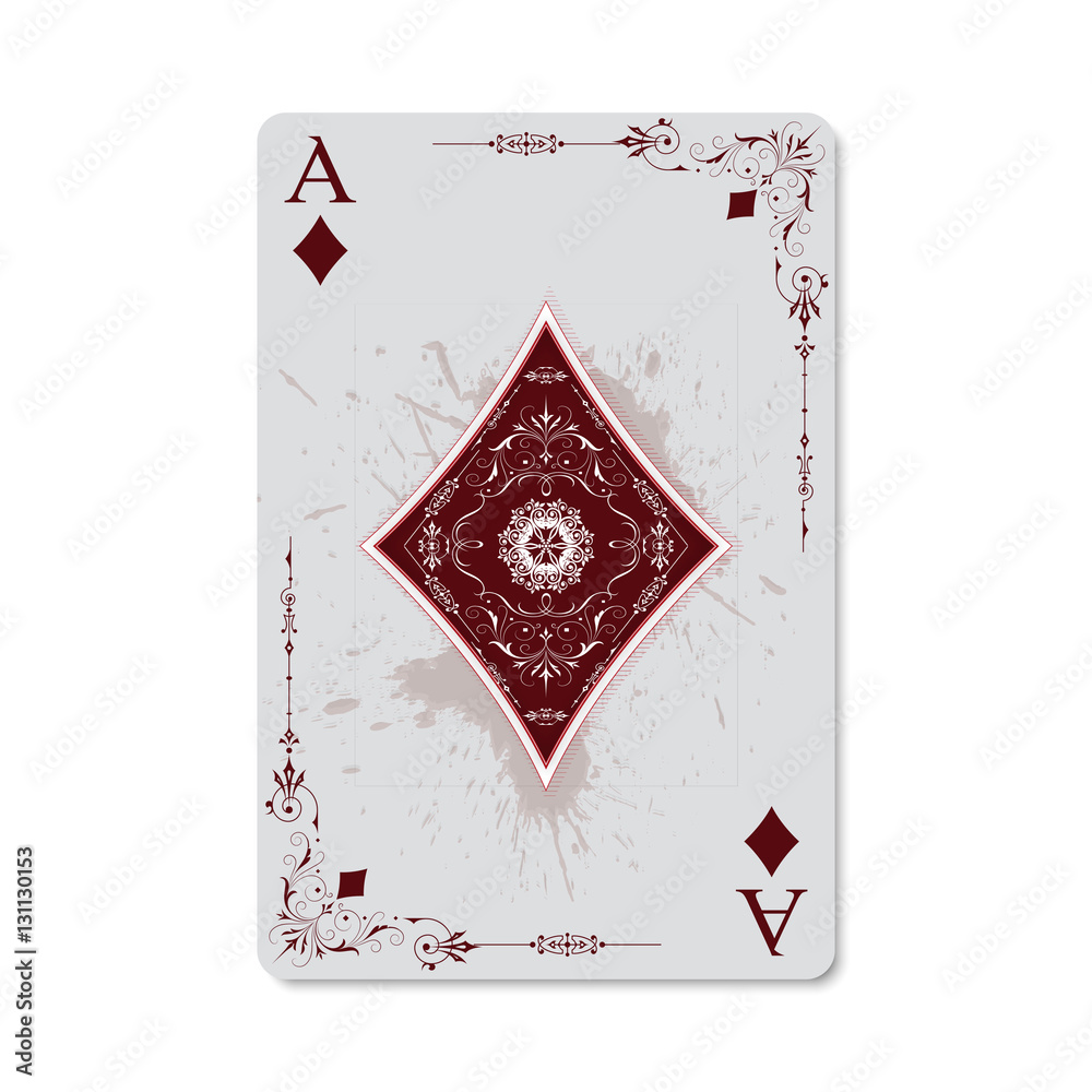 Wall mural poker and casino. ace of diamonds, vintage and retro style with grunge effect. exclusive design for 