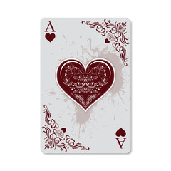 Obraz premium Poker and Casino. Ace of hearts, vintage and retro style with grunge effect. Exclusive design for the deck of cards. Vector illustration.