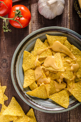 Nachos with homemade cheese dip