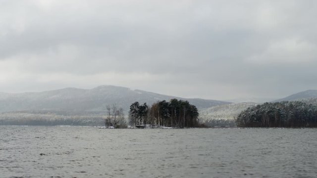 Winter lake landscape.