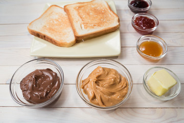 Sandwiches with peanut butter and strawberry jelly