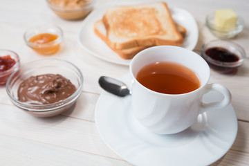 Sandwiches with peanut butter and strawberry jelly