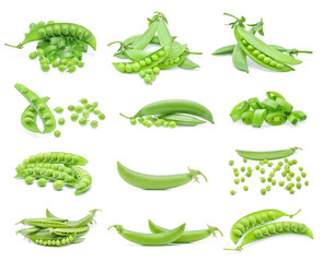 Fresh green pea pod on white background