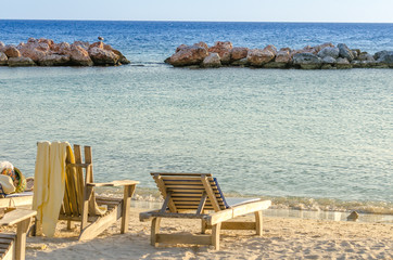Fototapeta na wymiar Front row seats by the sea in Curacao